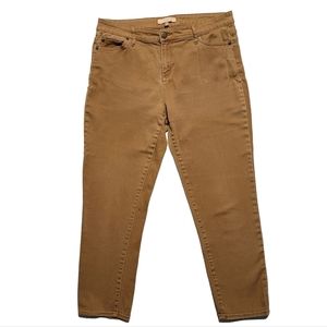 Ellen Tracy Dark Khaki Tan Brown Denim Stretch Relaxed High Rise